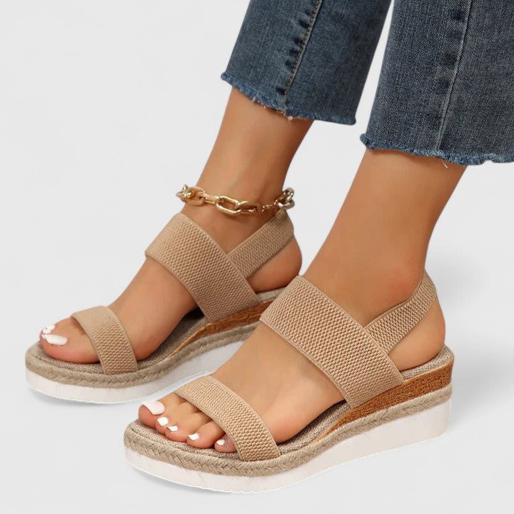 Casual women's espadrille wedge sandals, slip-on, open toe, perfect for summer comfort & style. Jute sole.