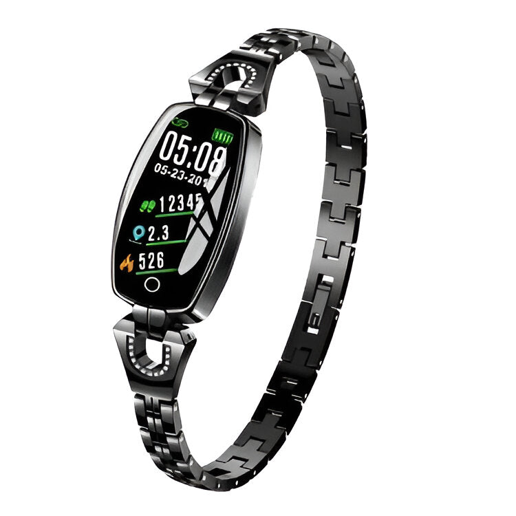 IP67 waterproof women's smart tracker for fitness: heart rate, steps, sleep & calorie counter.