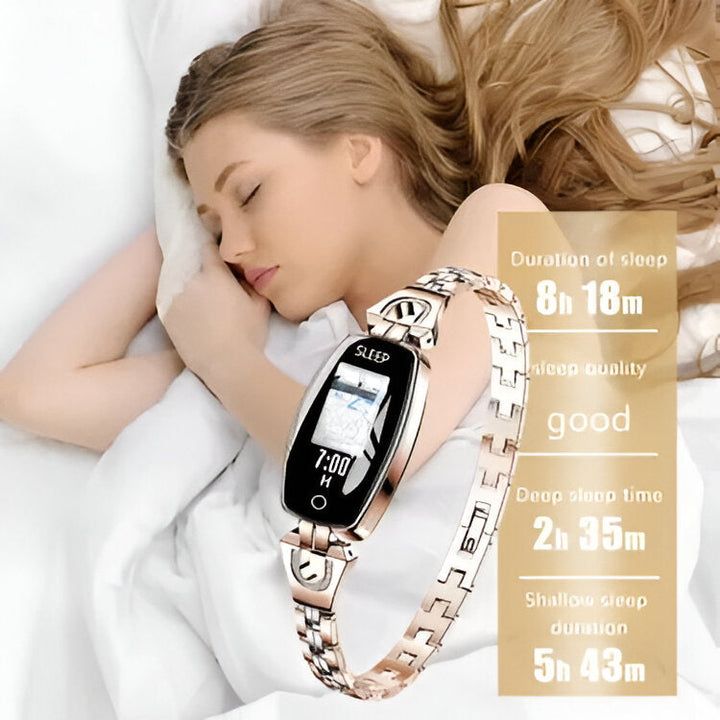 Chic women's smart health bracelet, a waterproof fitness tracker with accurate heart rate monitoring.