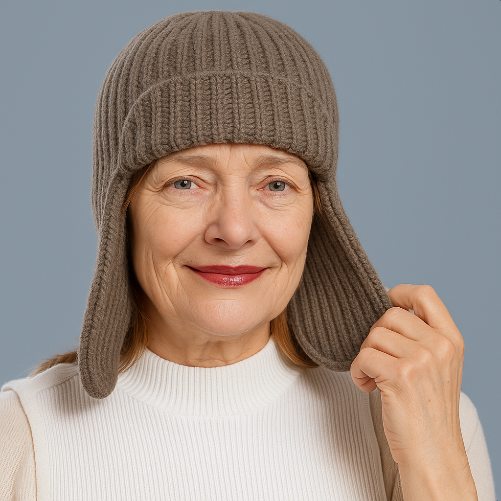 Elegant women's winter hat, a cashmere blend beanie designed for warmth and a chic look.