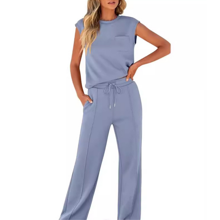 Soft fabric women's lounge outfit, a comfortable two-piece set for summer casual style.