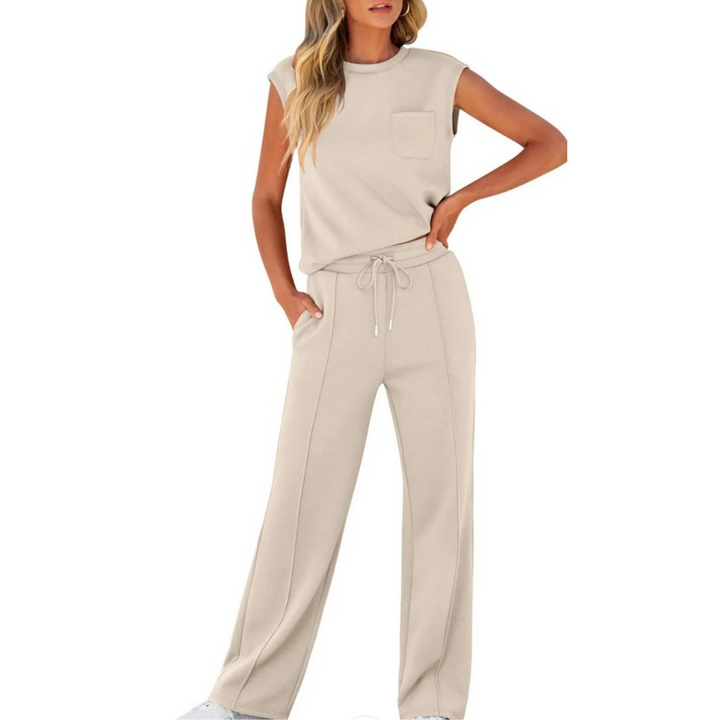 Women's comfortable two-piece lounge set in soft fabric, ideal for relaxed summer casual wear.