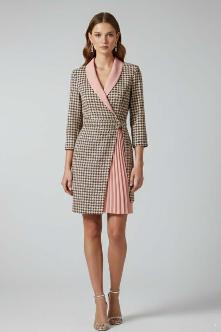 Stylish women's tailored blazer dress, a sophisticated long sleeve design with a prominent notched collar.