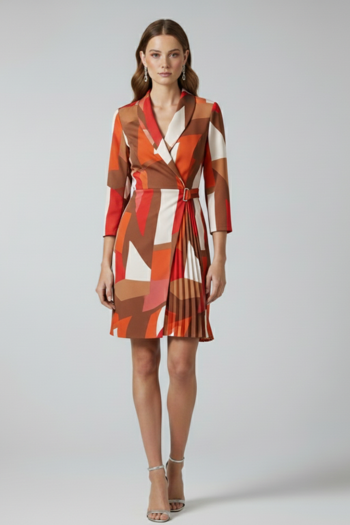 Formal women's notched collar blazer dress, offering a polished look for professional or evening occasions.