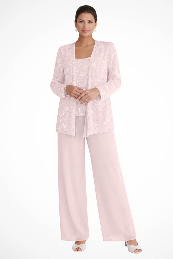 Chic women's sequin cardigan set with wide-leg pants, a versatile 3-piece for special occasions.