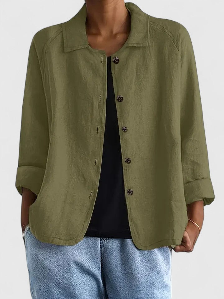 Casual chic women's top, comfortable and stylish, perfect for transitional fashion.
