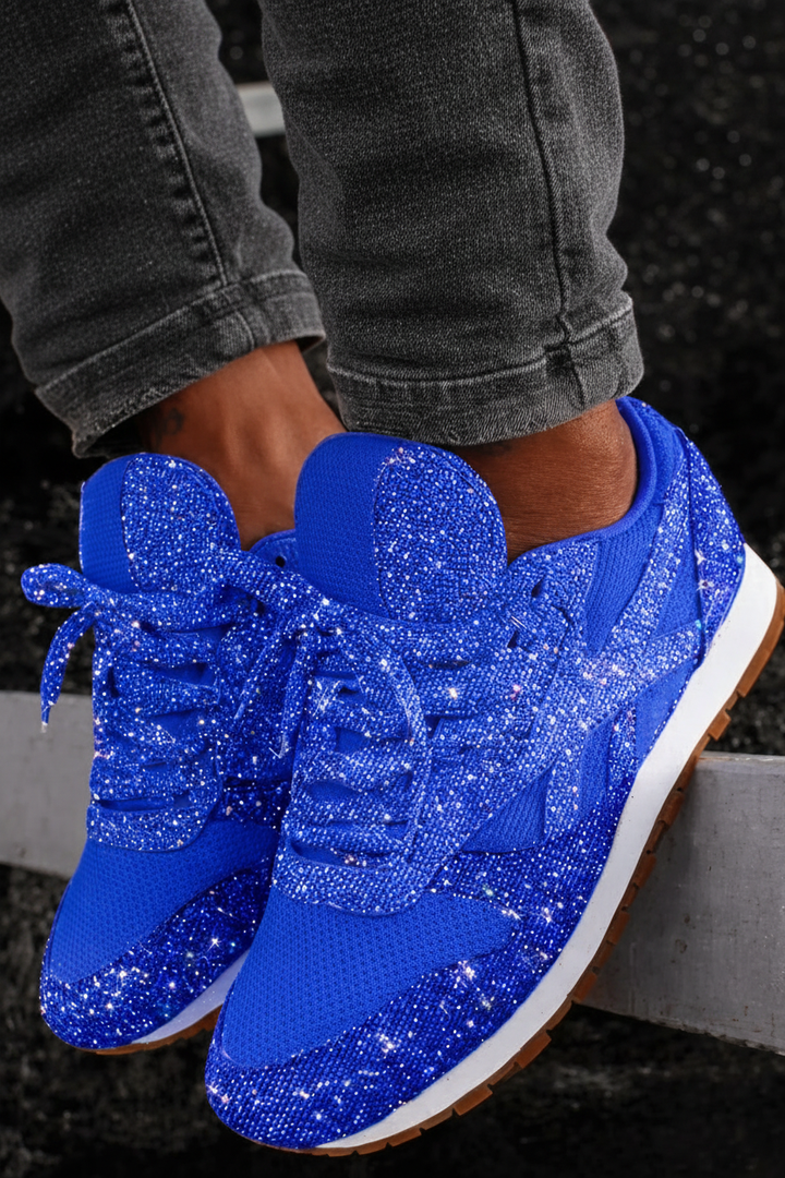 Women's sparkling glitter sneakers, perfect for trendy athleisure & everyday style. Dazzling comfort footwear.