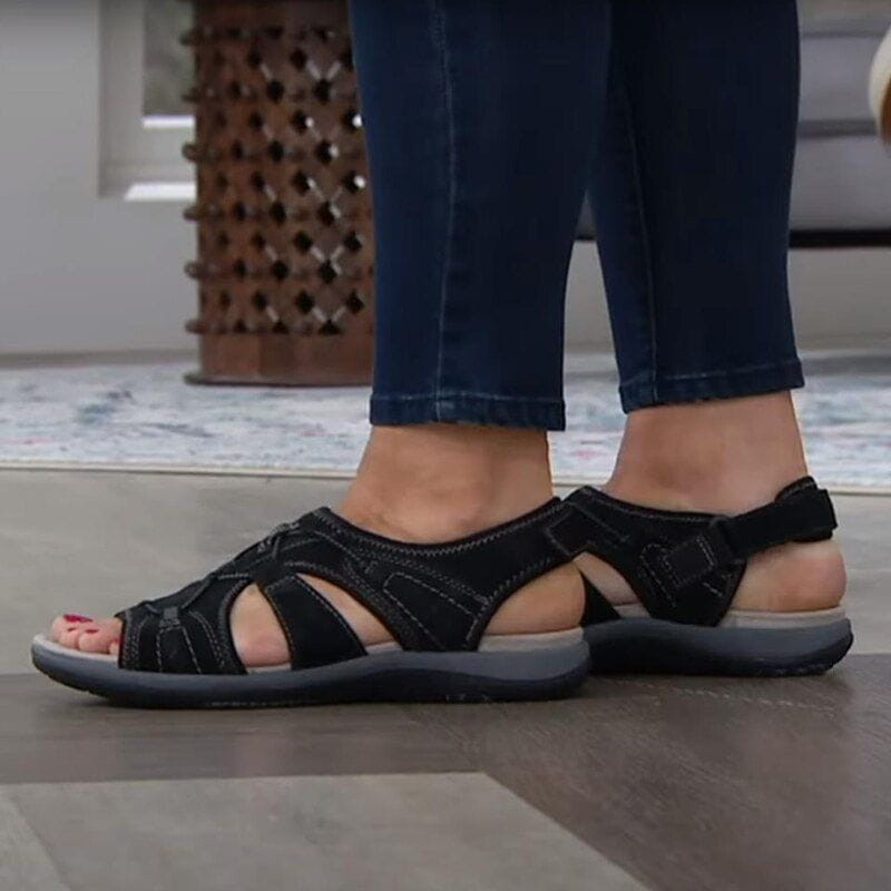Back view of women's comfort sandals, showing the secure heel strap for sporty footwear.