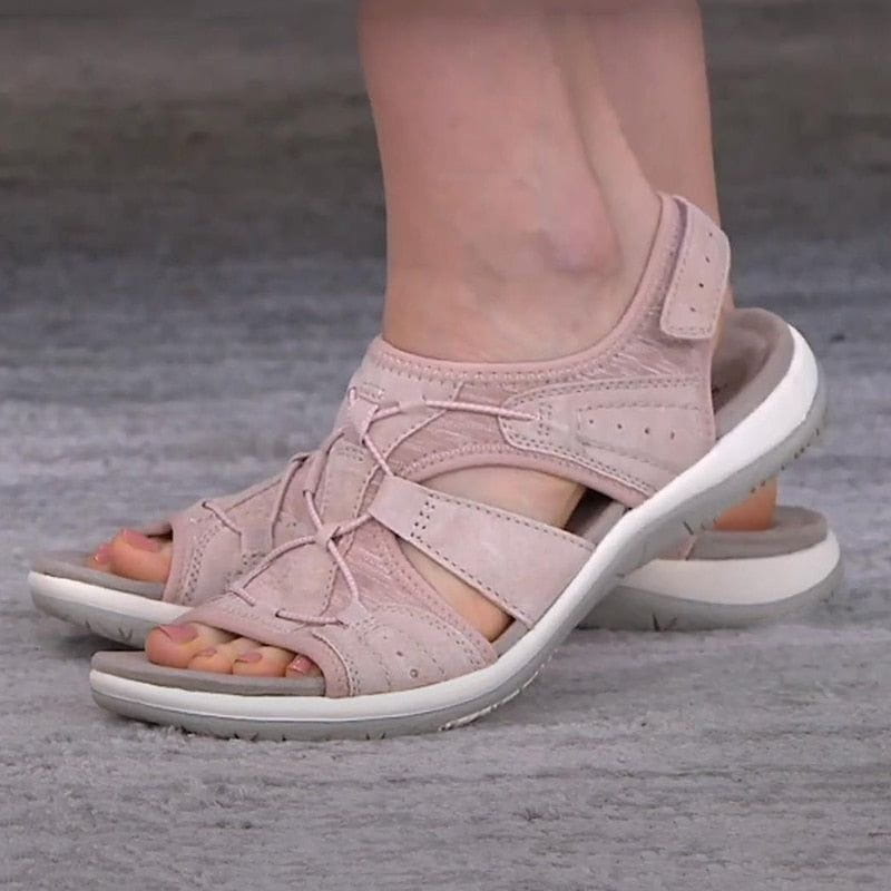 Top-down view of sporty women's sandals, emphasizing the comfortable design and fashion straps.