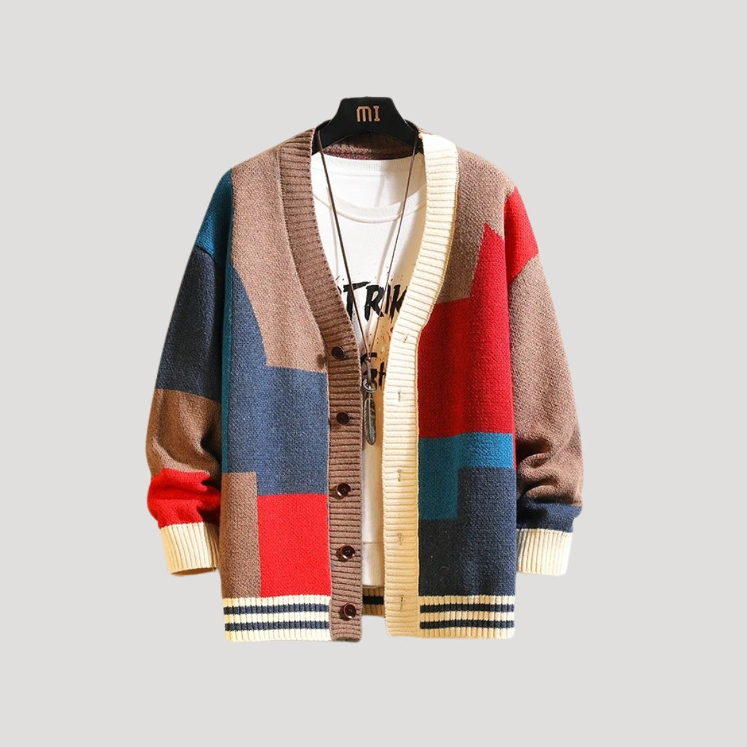 Casual women's knitwear cardigan with vibrant spring colorblock design