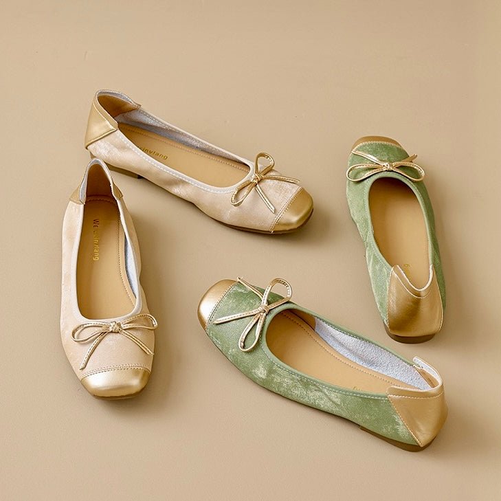 Stylish women's square toe ballet flats with bow, perfect for comfortable everyday wear.