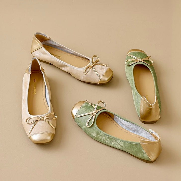 Stylish women's square toe ballet flats with bow, perfect for comfortable everyday wear.