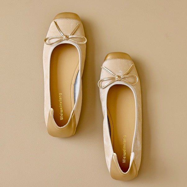 Classic black women's square toe ballet flats with a cute bow for comfort and style.