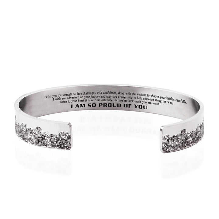 Adjustable stainless steel bracelet featuring a delicate sea wave motif