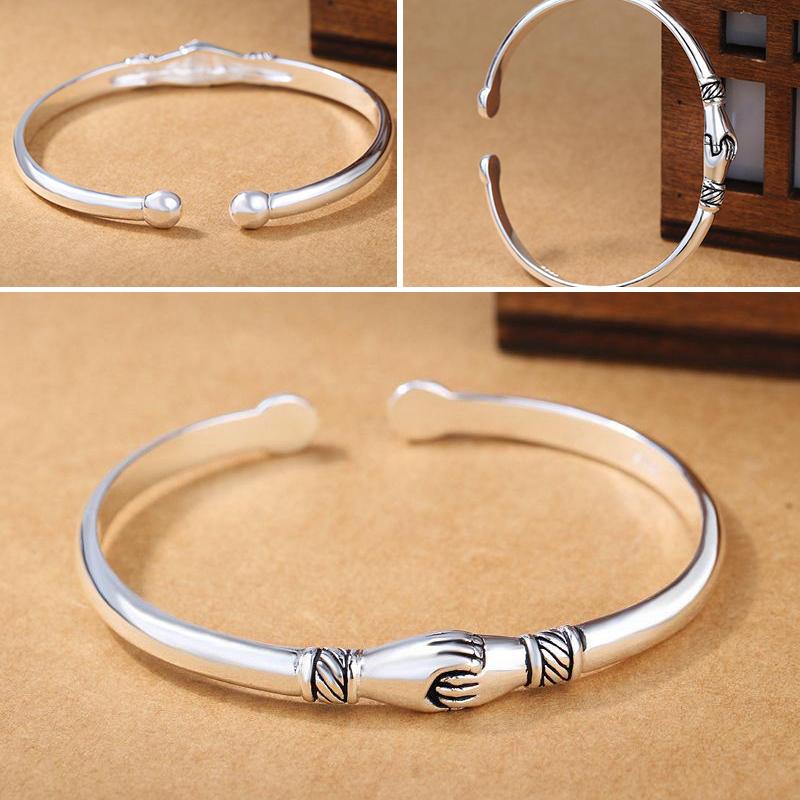 Women's sterling silver handshake bracelet, adjustable & hypoallergenic, perfect friendship gift