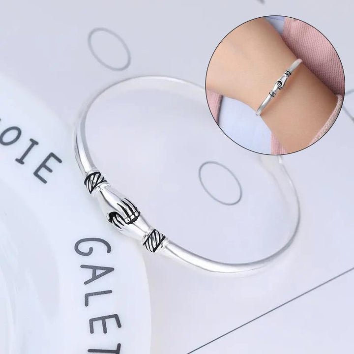 Everyday wear sterling silver handshake bracelet, durable and beautiful women's accessory