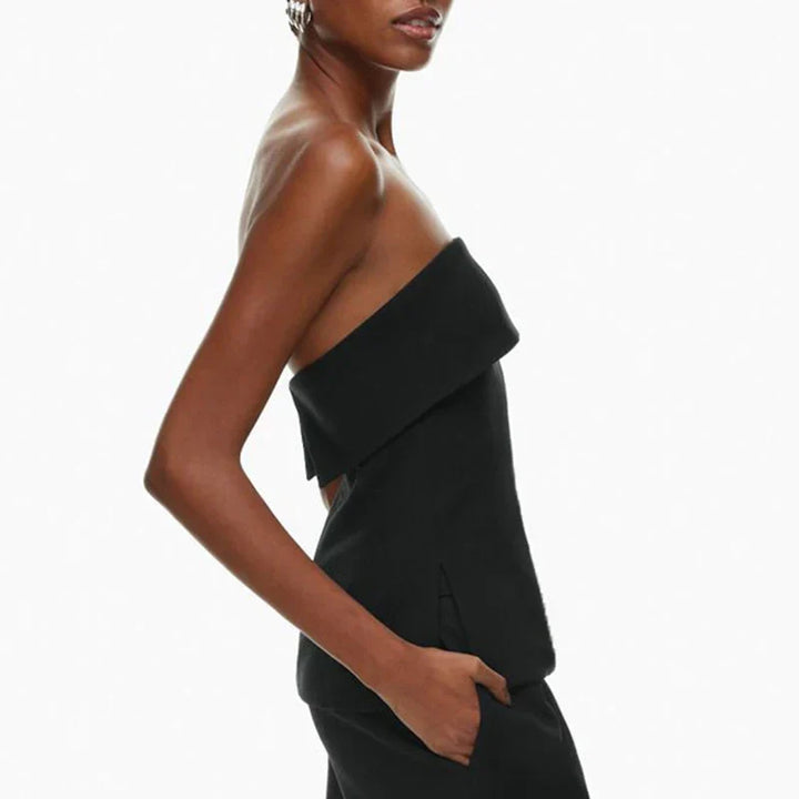 Summer-ready women's strapless crop top, a versatile piece for casual chic fashion and beach activities.