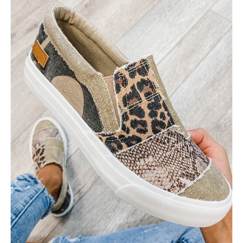 Women's fashion sneakers: stretch slip-on shoes featuring a bold leopard print