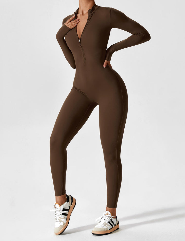 Versatile women's one-piece stretchy jumpsuit, styled for a relaxed yet fashionable spring look