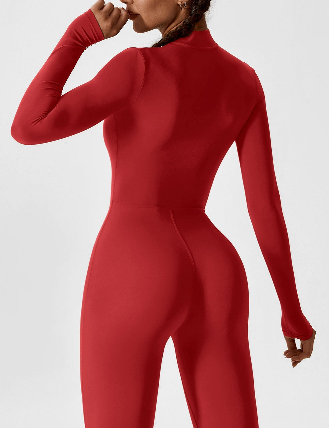 Fashionable women's stretchy jumpsuit, the zip offering a modern edge to this comfortable spring garment
