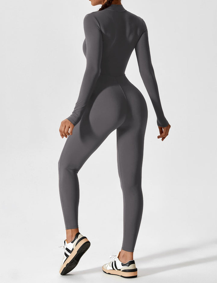 Women's spring fashion: a comfortable stretchy zip-up jumpsuit, perfect for everyday versatile wear