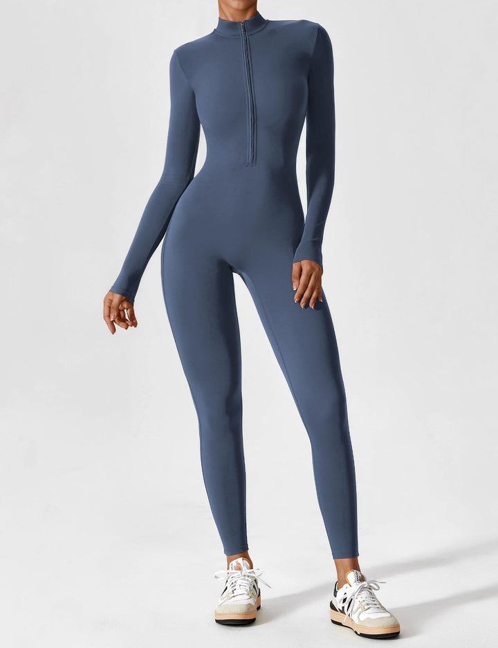 Versatile women's stretchy spring jumpsuit with a functional zipper, blending comfort and modern fashion