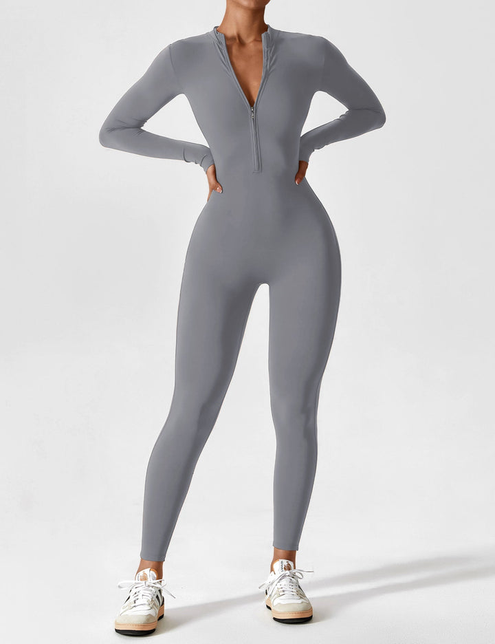 Onepiece women's stretchy zip-up jumpsuit, showcasing its effortless charm for spring fashion