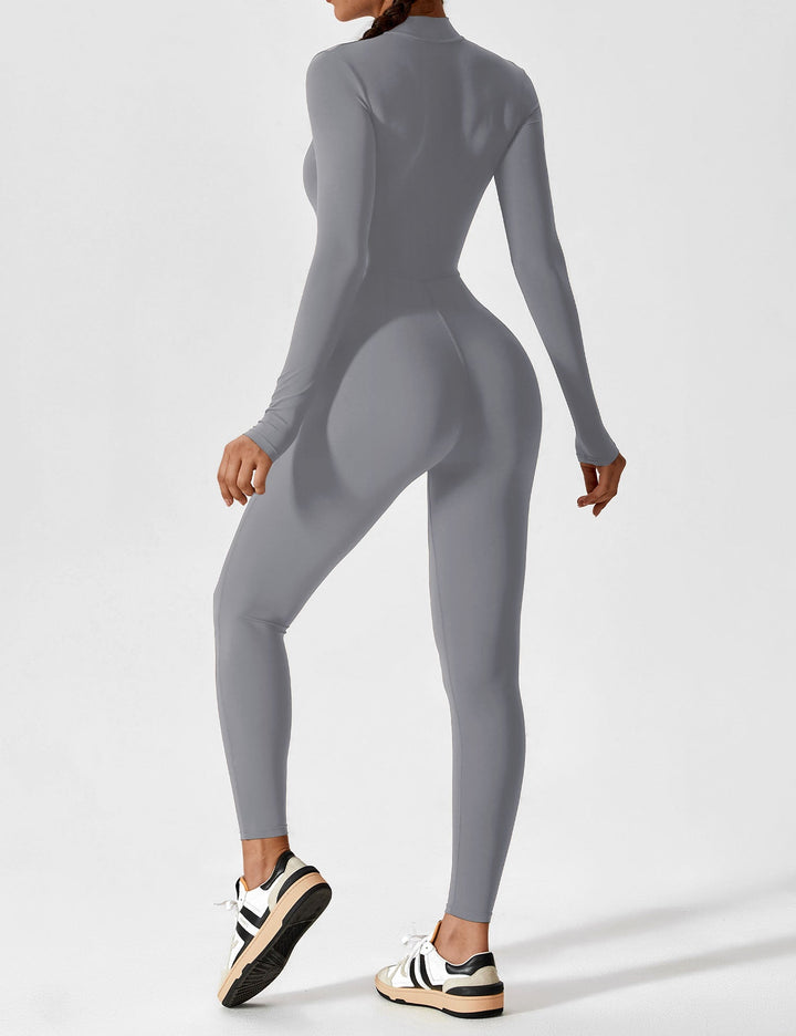 Comfortable stretchy women's jumpsuit, featuring a subtle zip detail, perfect for spring comfort