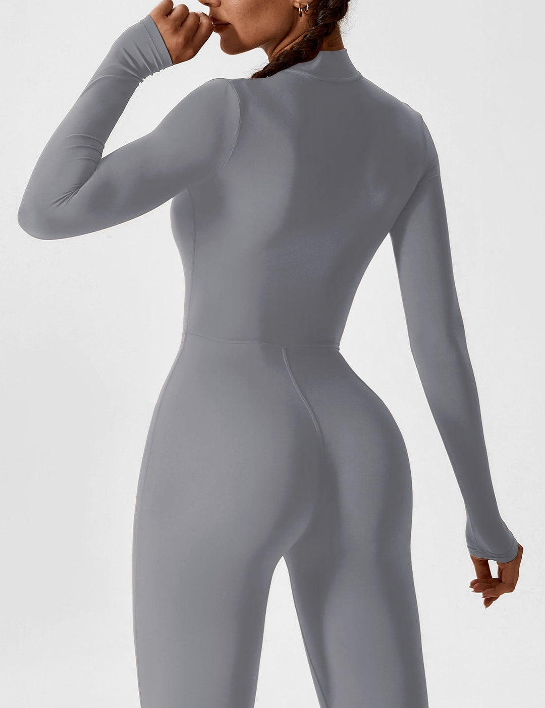 Versatile women's stretchy zip-up jumpsuit, perfect for transitioning from day to evening in spring