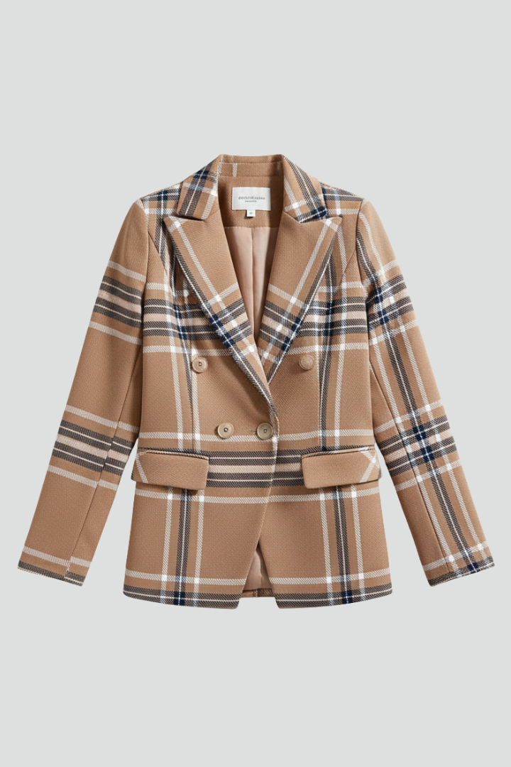 Women's structured blazer with elegant lapels, ideal for professional office wear & chic style.