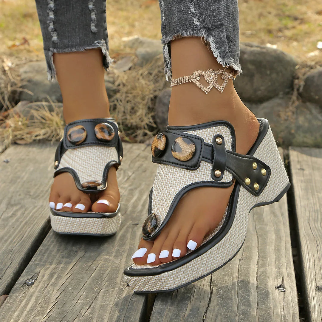 Black studded platform wedge slides, a must-have for women seeking stylish and comfortable footwear