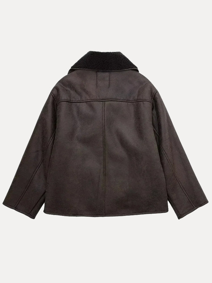 Stylish women's brown double-breasted winter coat, a timeless and elegant outerwear piece