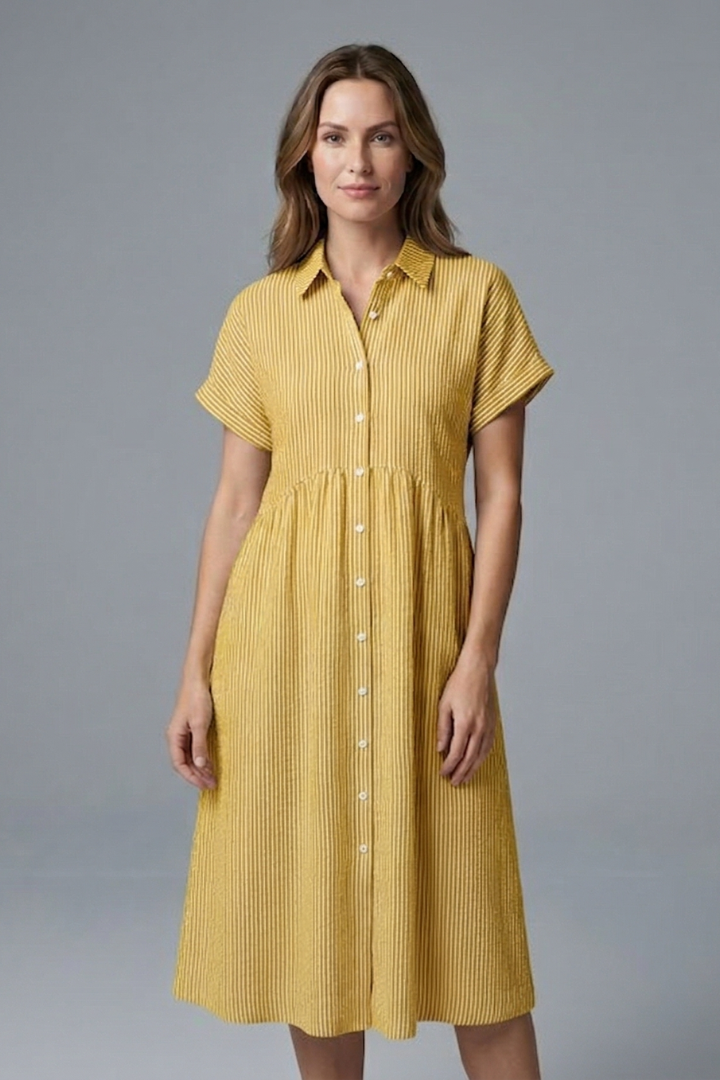 Lightweight women's button-front midi dress, excellent for summer fashion.