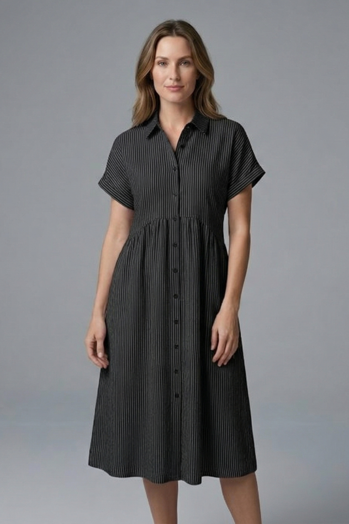 Comfortable women's button-front collared midi for all-day versatile wear.