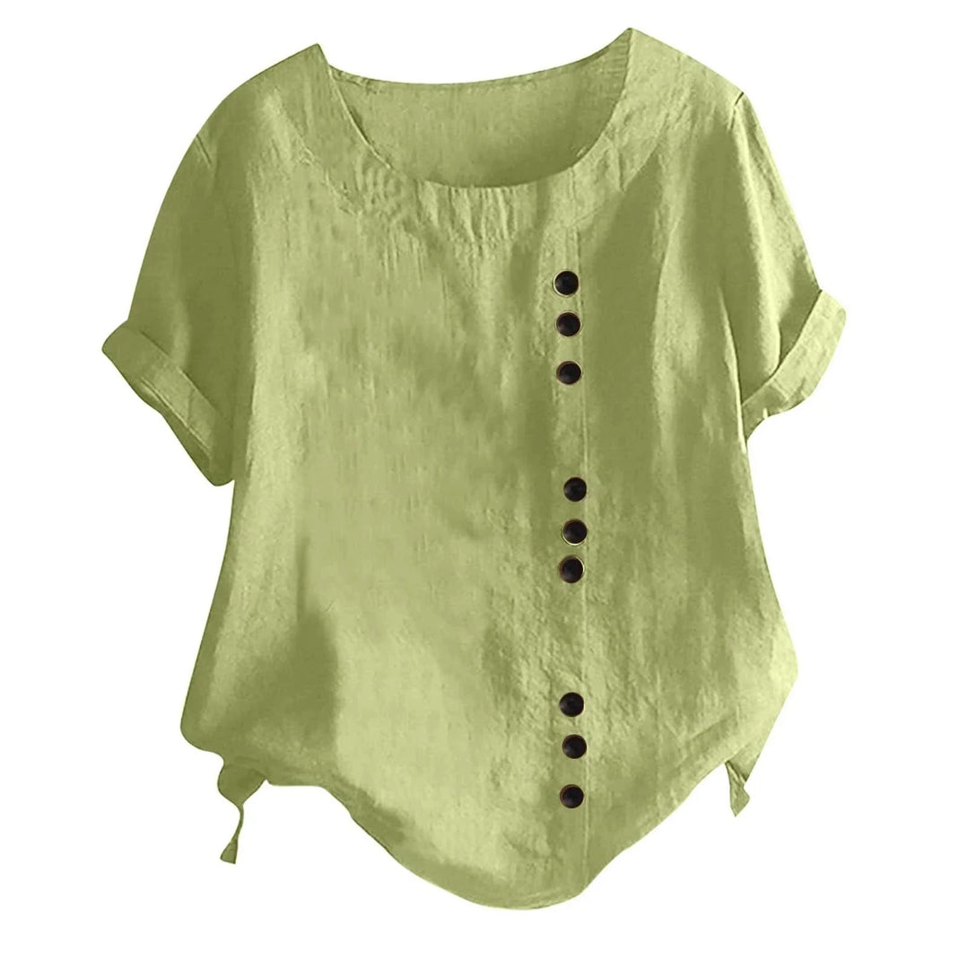 Comfortable women's short sleeve button-up shirt, an effortless and stylish top for daily wear.