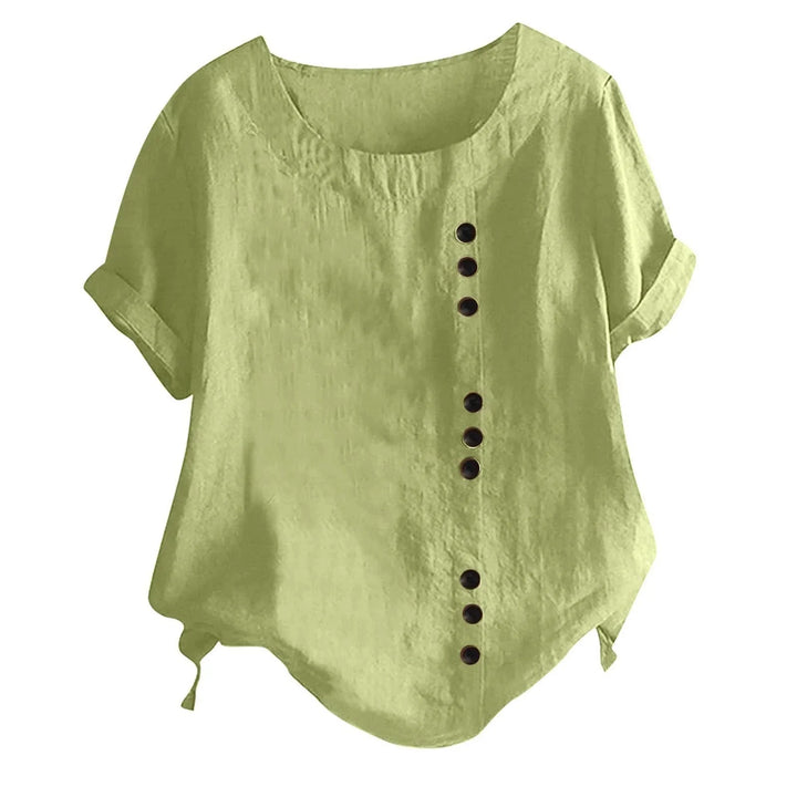 Comfortable women's short sleeve button-up shirt, an effortless and stylish top for daily wear.