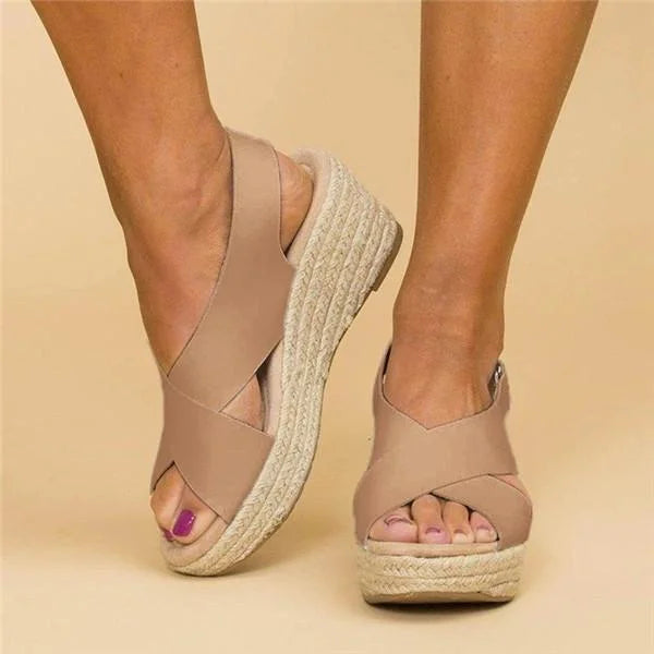 Comfortable women's espadrille platform wedge sandals, ideal for summer casual or dressy wear.
