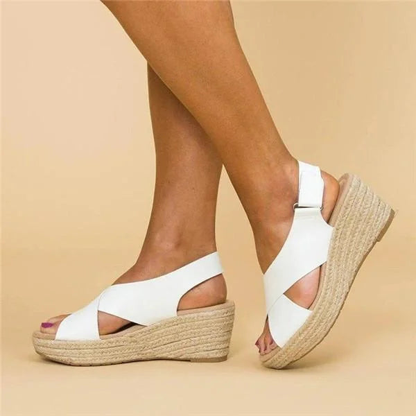 Summer women's sandals: comfortable espadrille wedge with ankle strap, great for vacation.