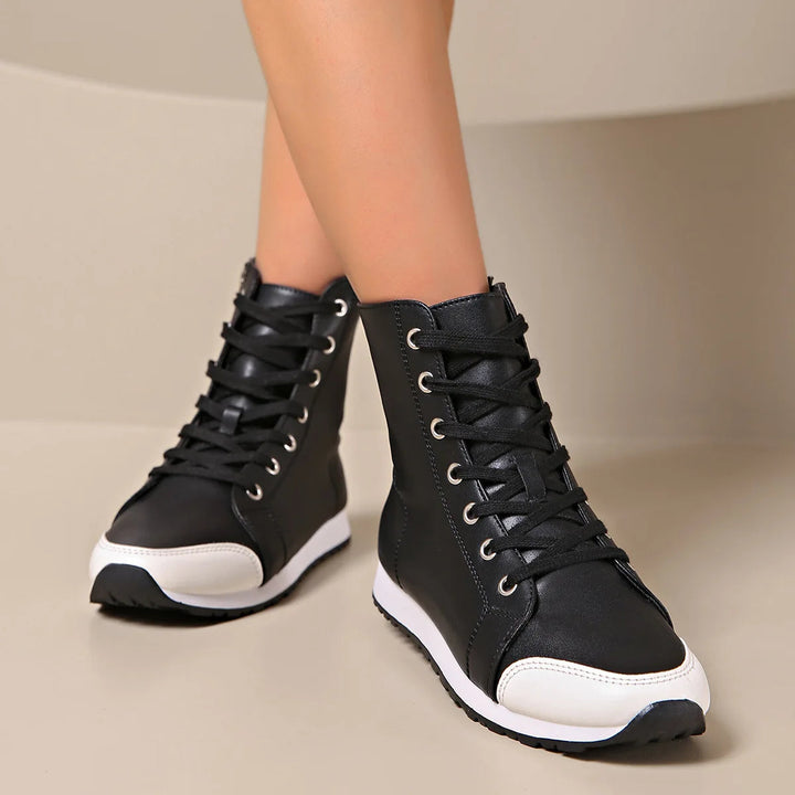 Chic women's high-top orthopedic sneakers, perfect for casual wear, offering superior comfort & foot support.
