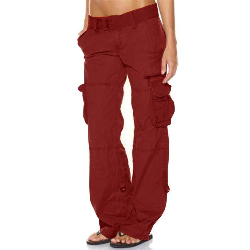 Women's stylish olive green cargo pants with multiple utility pockets, perfect for casual everyday wear.