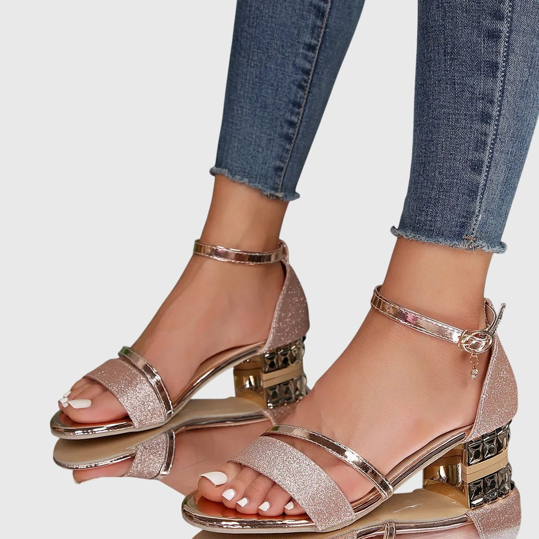 Stylish women's heeled sandals providing orthopedic comfort, arch support, & foot pain relief.