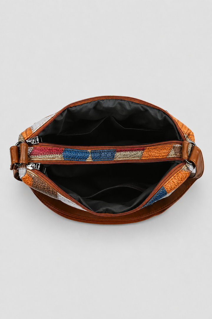 Elegant women's patchwork shoulder bag, a versatile fashion handbag for daily essentials & a statement accessory.