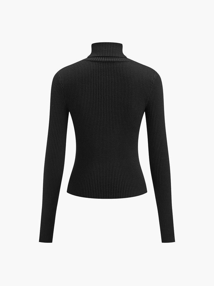 Fashionable women's ribbed turtleneck pullover in a vibrant green, perfect for making a statement.
