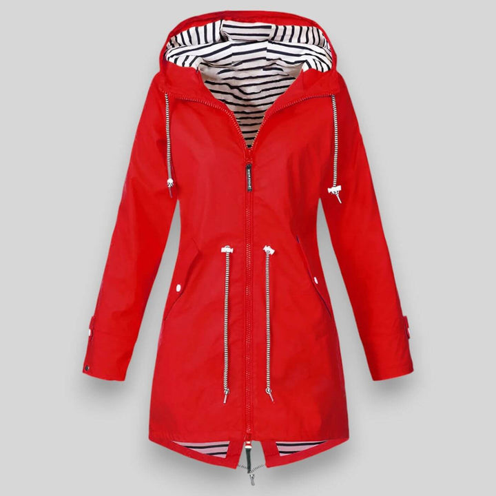 Durable women's stylish rain jacket. Waterproof, lightweight outerwear providing excellent weather protection.
