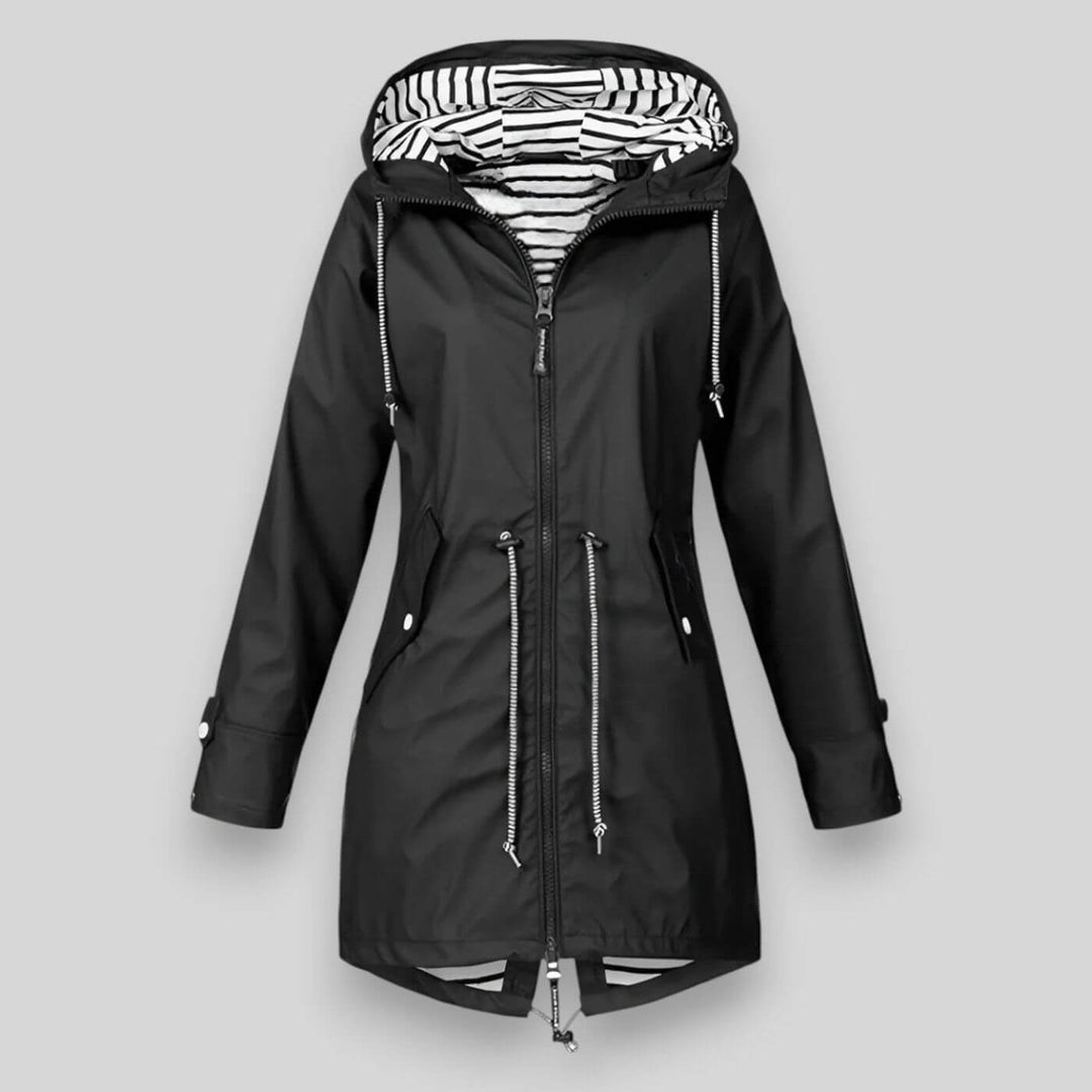 Stylish women's rain jacket, waterproof & durable. Lightweight hooded design for comfortable fall & spring wear.