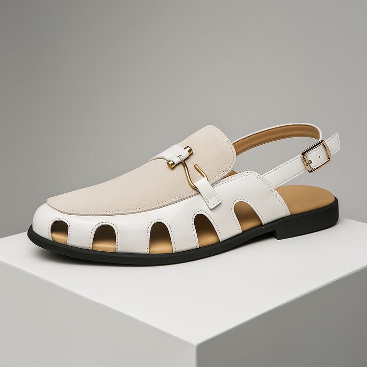 Women's suede slingback loafers, elegant flats for summer comfort, with buckle detail