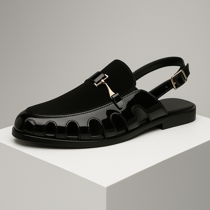 Close-up of women's suede slingback loafers in a neutral color, showcasing soft texture