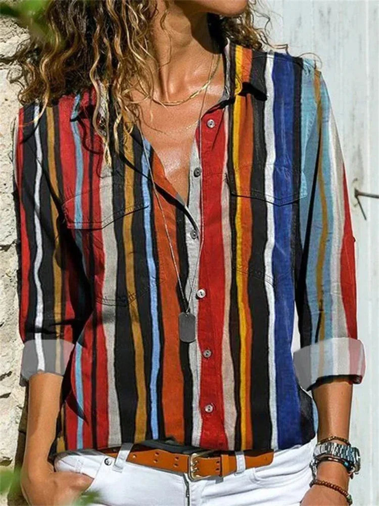 Elegant women's short sleeve summer blouse, versatile for office wear, travel, or a chic casual look.