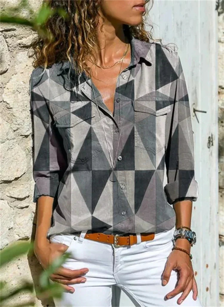 Stylish women's short sleeve blouse, a relaxed fit top perfect for summer office wear & travel.