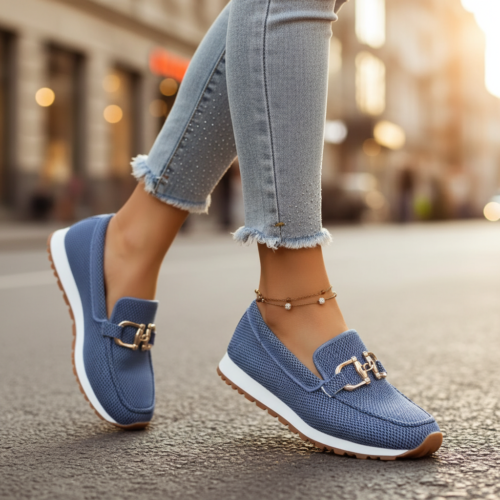 Comfortable gray orthopedic loafers for women, Suzane model. Ideal for work or casual wear.